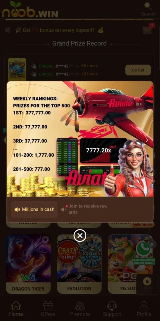 Weekly exciting offers on Noon Win APK